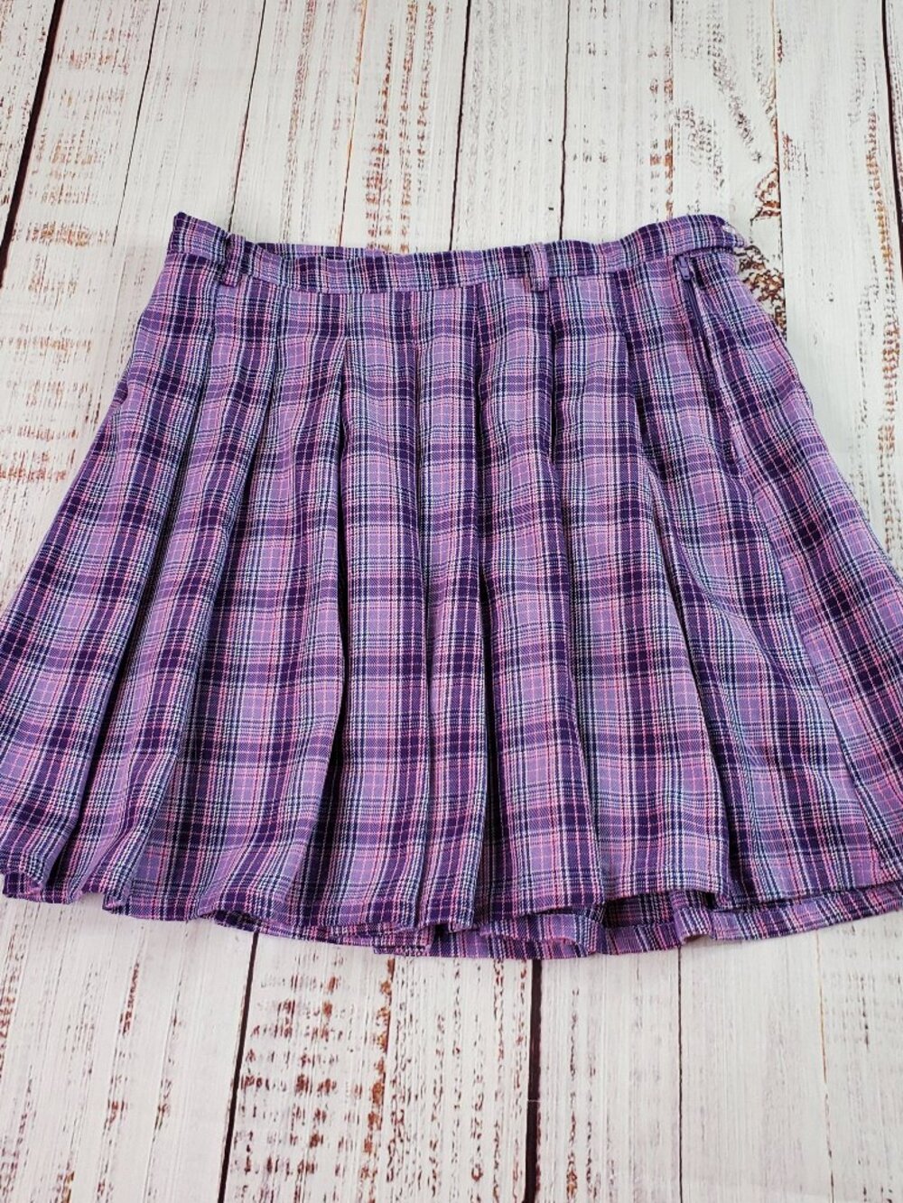 Hot Topic Pleated Mini Skirt Juniors M 7 Purple Pink Plaid Schoolgirl Punk Emo